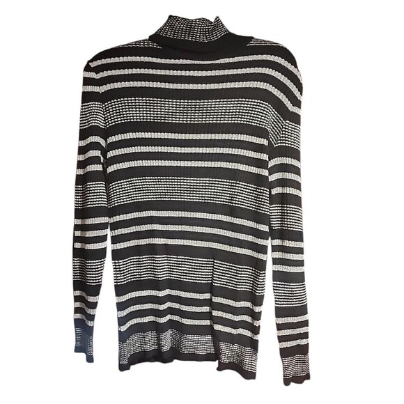 Atkins Women’s Sweater Large Vintage Hong Kong Black White Stripe Long Sleeve - Picture 2 of 5